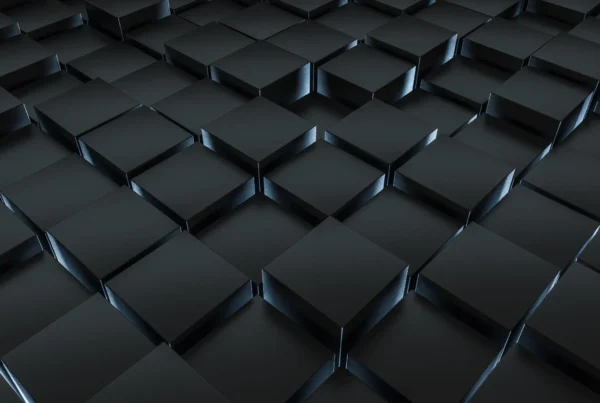 Abstract 3D black cubes grid representing digital knowledge architecture and structured data systems