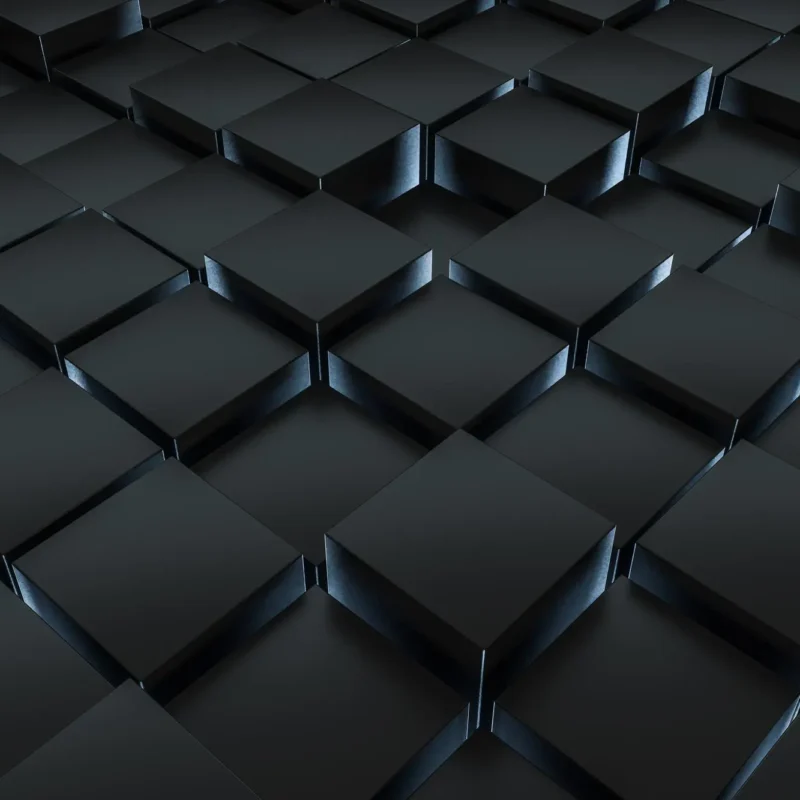 Abstract 3D black cubes grid representing digital knowledge architecture and structured data systems