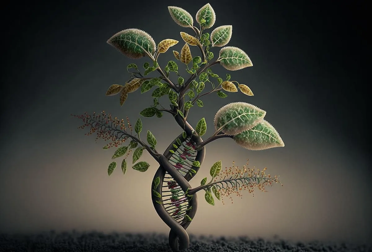 Ilustración de estructuras y flores vegetales